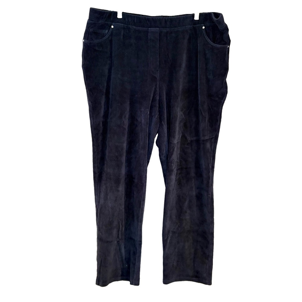 Quacker Factory Corduroy Baby Boot Pants Navy Blue Plus Size 1X SHORT 27"‎